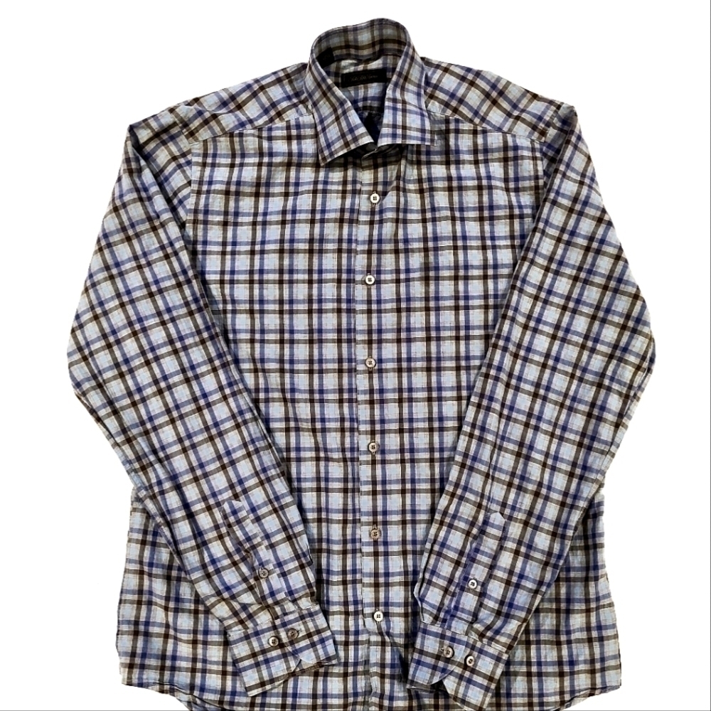 𝅺saks Fifth Avenue Blue And Gray Button Down Shirt